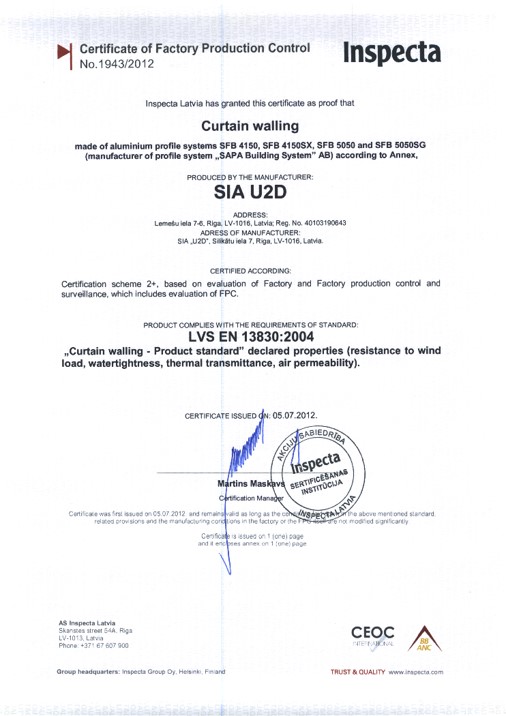 Inspecta Certificate